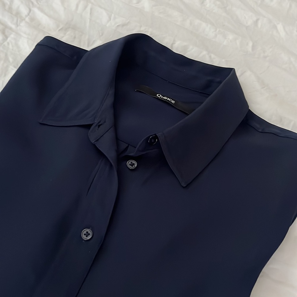 Quince Navy Blue Silk Button-Down Shirt, size Small - Picture 16 of 16
